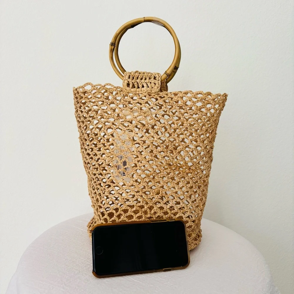 Mar Y Sol Willow Wristlet Tote NWT Handmade Crochet Natural Raffia - Picture 4 of 8
